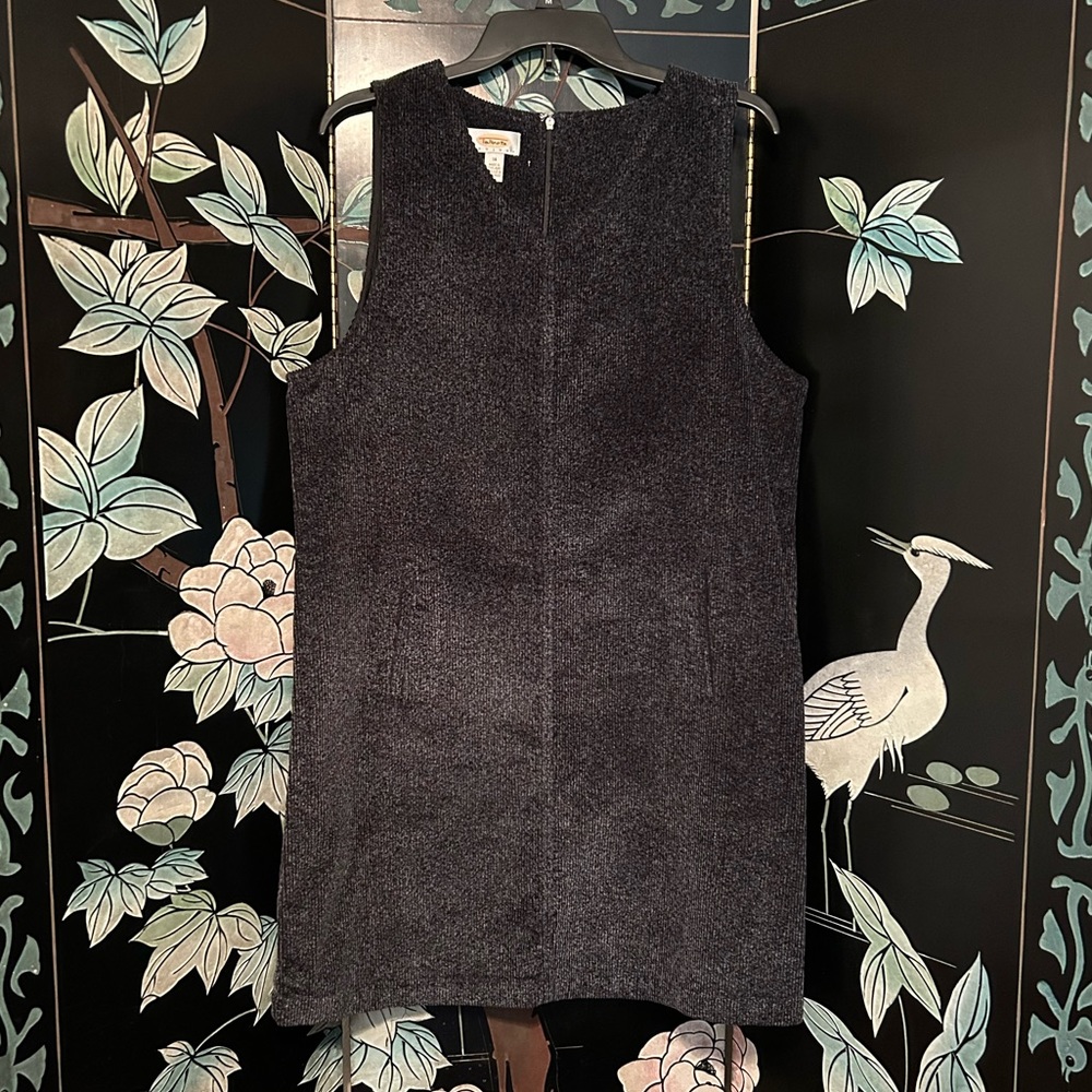 Talbots Gray Corduroy Dress Women Sz 14 V-Neck Sleeveless Sheath Zipper Adult